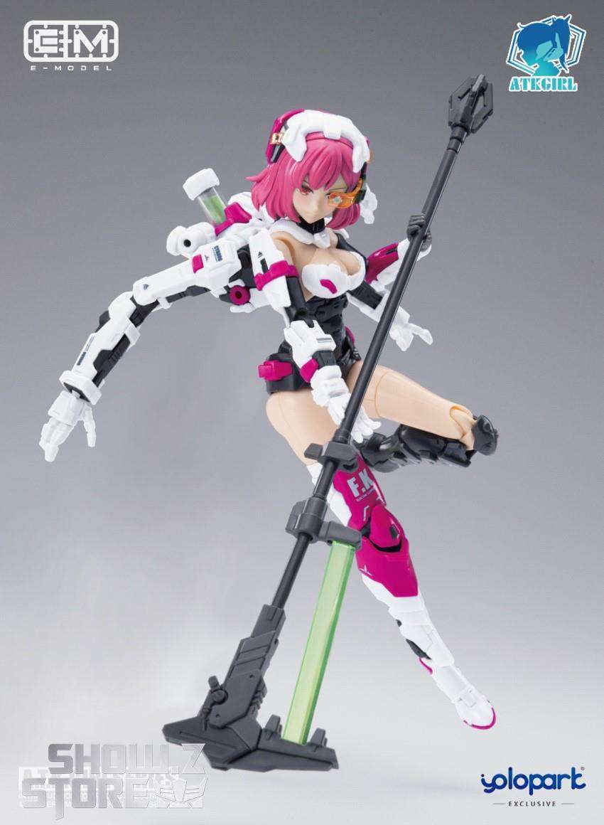 Frankenstein powered armor suit pink hair green rifle display Frankenstein powered armor suit pink hair green rifle display