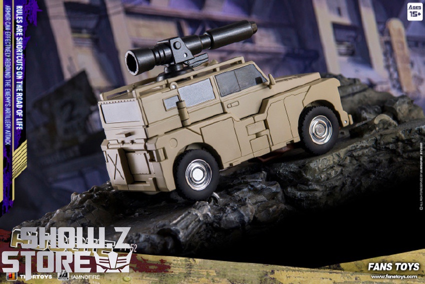 FansToys Aussie tan military vehicle gun turret side angle FansToys Aussie tan military vehicle gun turret side angle