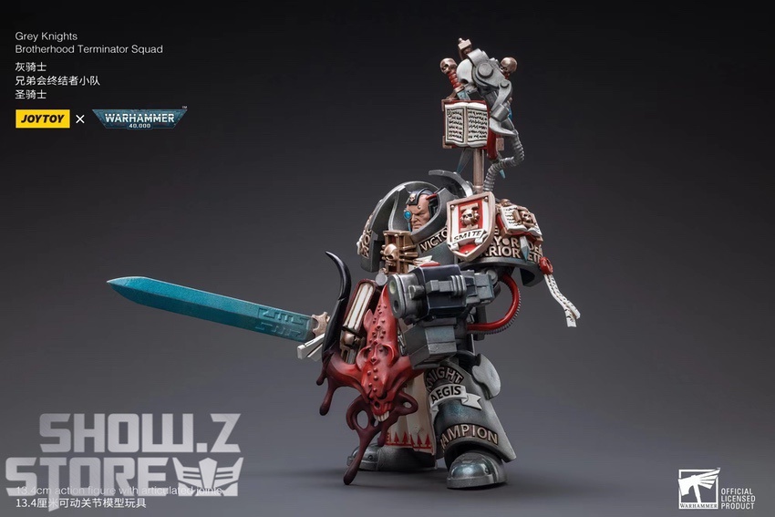 Grey Knights Terminator Paladin sword raised side angle display Grey Knights Terminator Paladin sword raised side angle display
