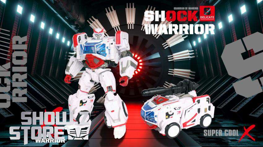 Shock Warrior SW-01 Ratchet white red blue robot vehicle mode Shock Warrior SW-01 Ratchet white red blue robot vehicle mode