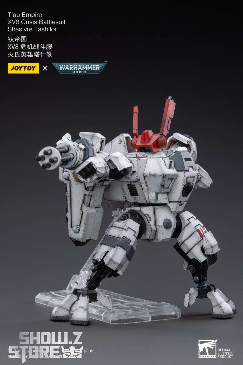 JoyToy T'au XV8 Crisis Battlesuit white red equipped weapons pose JoyToy T'au XV8 Crisis Battlesuit white red equipped weapons pose