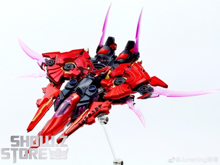Detailed transformation mecha with red exterior and black cockpit area Detailed transformation mecha with red exterior and black cockpit area