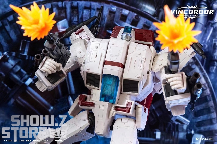Vincoroor Fire of Sky white red robot dynamic attack pose Vincoroor Fire of Sky white red robot dynamic attack pose