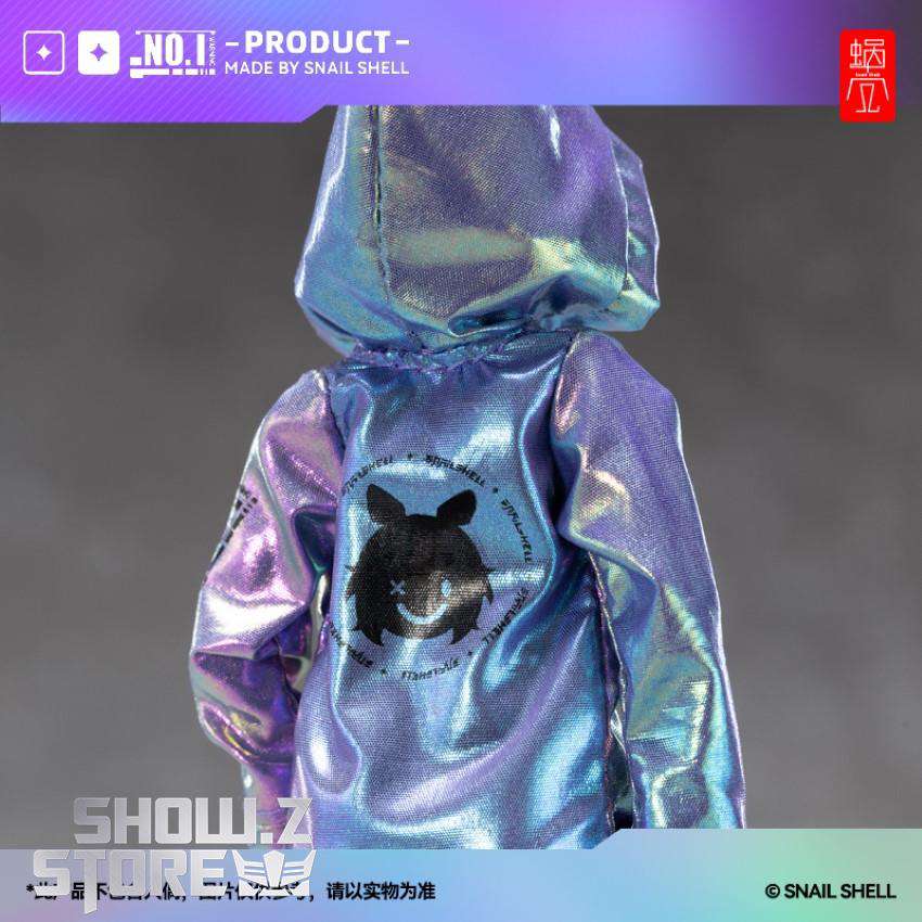 Snail Shell mecha girl wearing blue purple metallic coat Snail Shell mecha girl wearing blue purple metallic coat