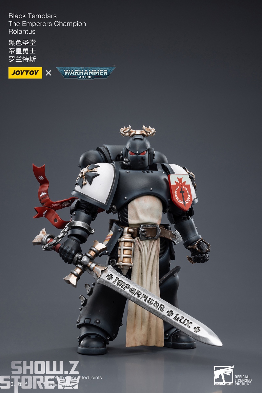 JoyToy Black Templars Emperors Champion Rolantus full front view JoyToy Black Templars Emperors Champion Rolantus full front view