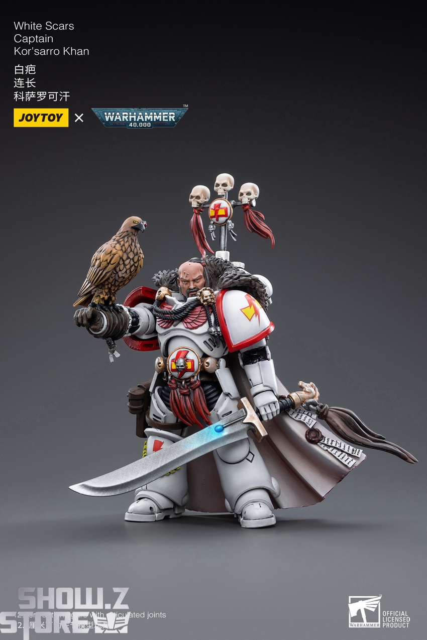 White Scars Khan action figure holding large sword overhead White Scars Khan action figure holding large sword overhead