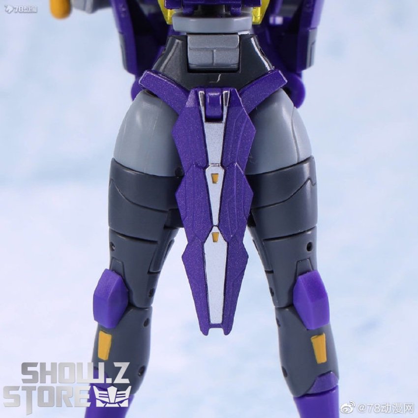 Arcee robot back view purple white gray design display Arcee robot back view purple white gray design display