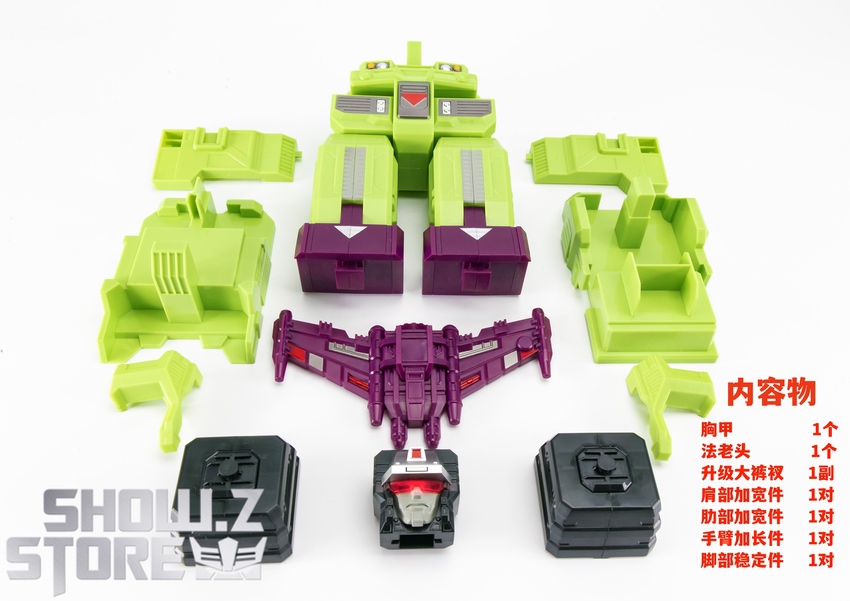 Jinbao Devastator Gravity Builder Green combiner robot disassembled display Jinbao Devastator Gravity Builder Green combiner robot disassembled display