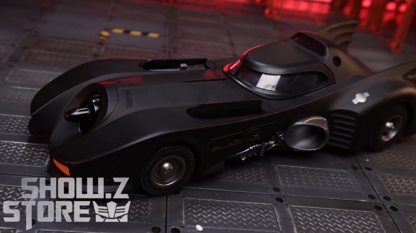 Batmobile profile emphasizing aerodynamic cockpit dome display Batmobile profile emphasizing aerodynamic cockpit dome display