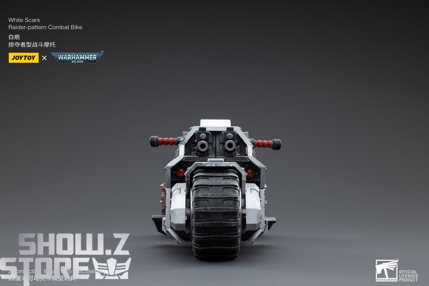 White Scars raider motorcycle top-down view red accents display White Scars raider motorcycle top-down view red accents display