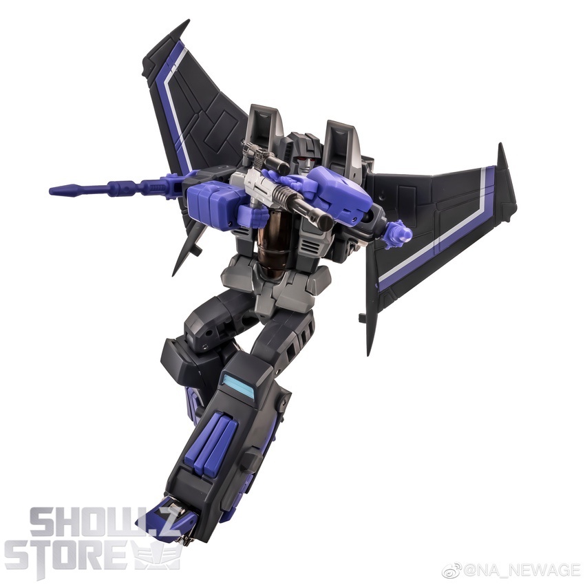 Newage Skywarp 4th Anniversary purple robot mid-flight dynamic pose Newage Skywarp 4th Anniversary purple robot mid-flight dynamic pose