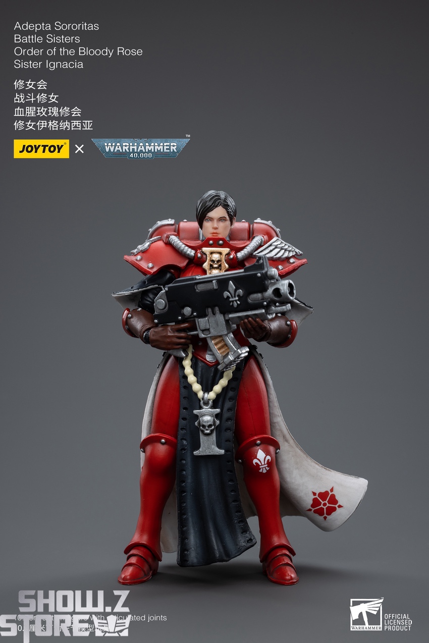 JoyToy Warhammer 40K Adepta Sororitas Battle Sister Ignacia red armor heavy weapons full figure JoyToy Warhammer 40K Adepta Sororitas Battle Sister Ignacia red armor heavy weapons full figure