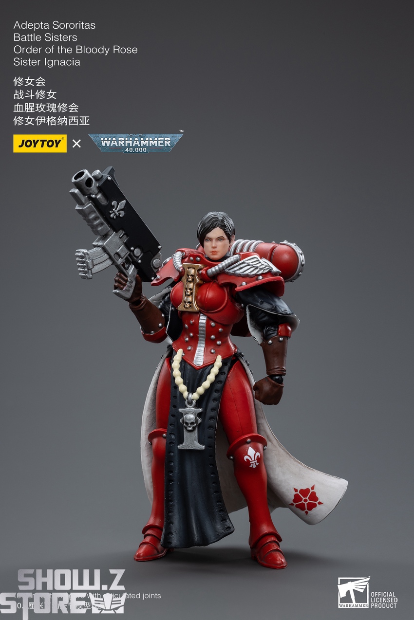 JoyToy Warhammer Adepta Sororitas Ignacia dynamic pose wielding heavy assault cannon JoyToy Warhammer Adepta Sororitas Ignacia dynamic pose wielding heavy assault cannon