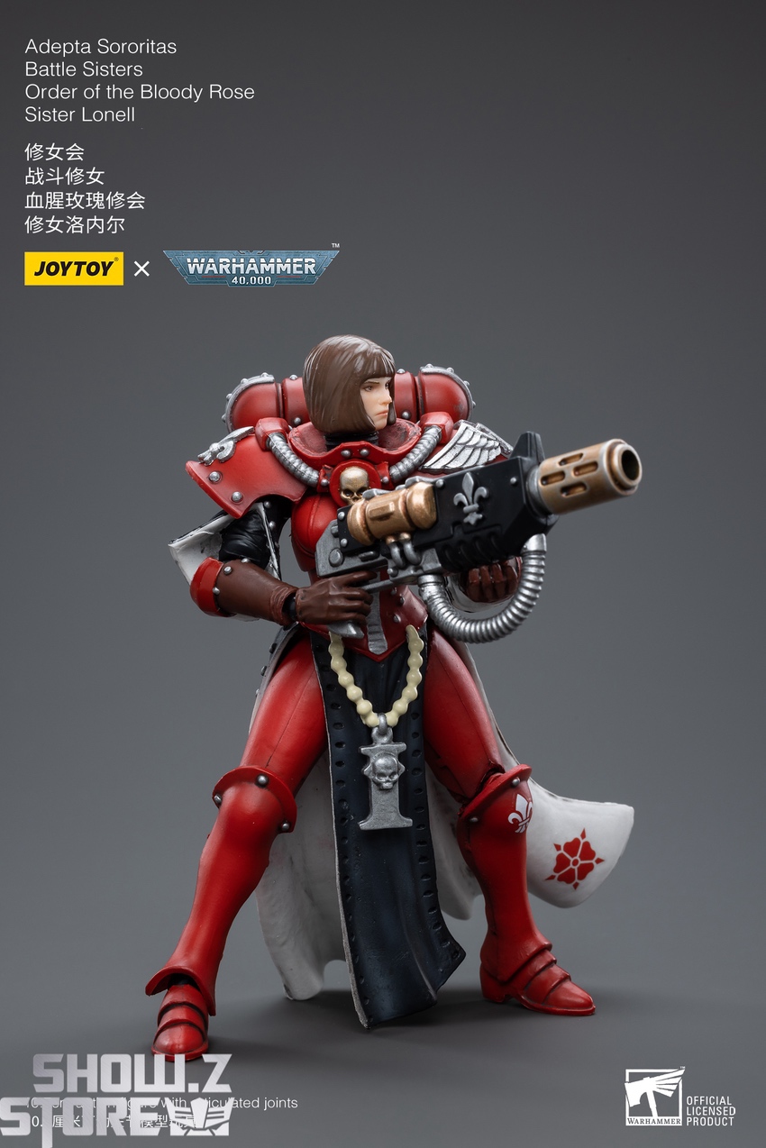 JoyToy Warhammer 40K Sister Lonell holding large cannon weapon ready for battle JoyToy Warhammer 40K Sister Lonell holding large cannon weapon ready for battle