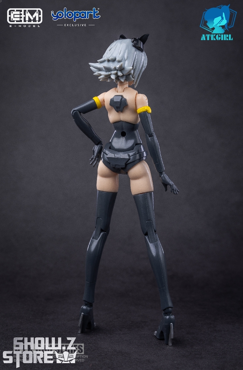 Cat ear character in black armor suit with yellow bracers and detailed features Cat ear character in black armor suit with yellow bracers and detailed features