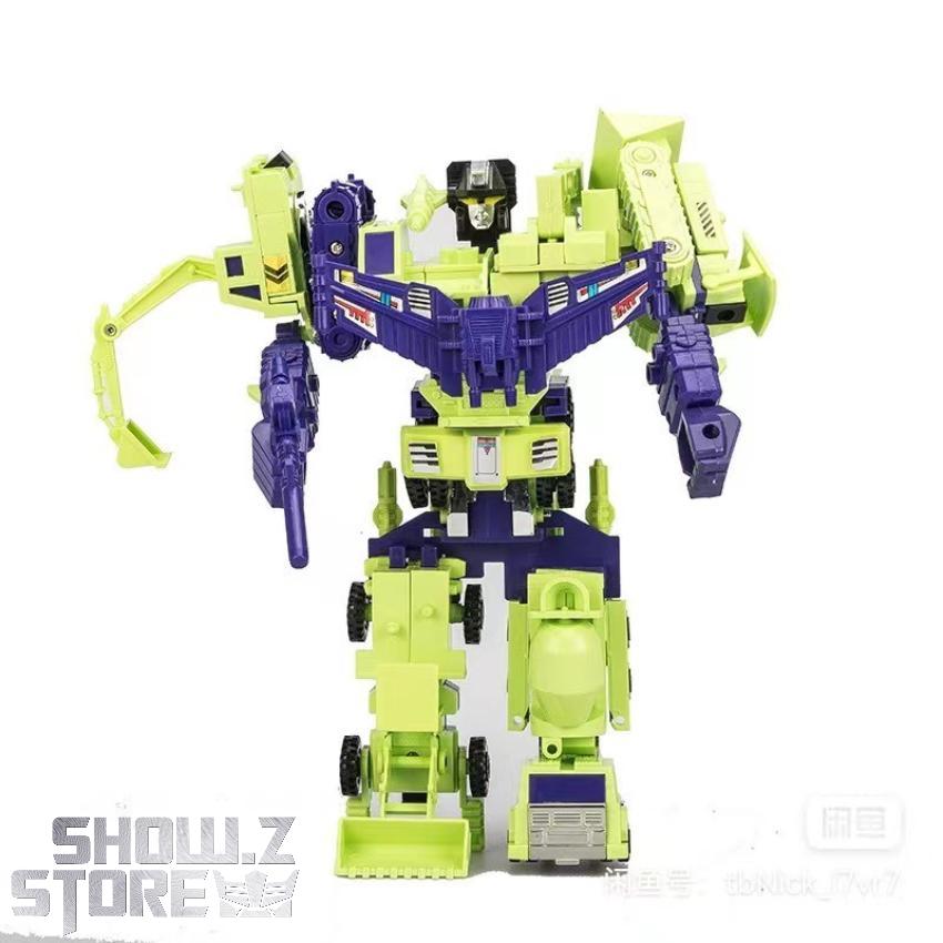 Combined robot warrior form with yellow and purple coloring Combined robot warrior form with yellow and purple coloring