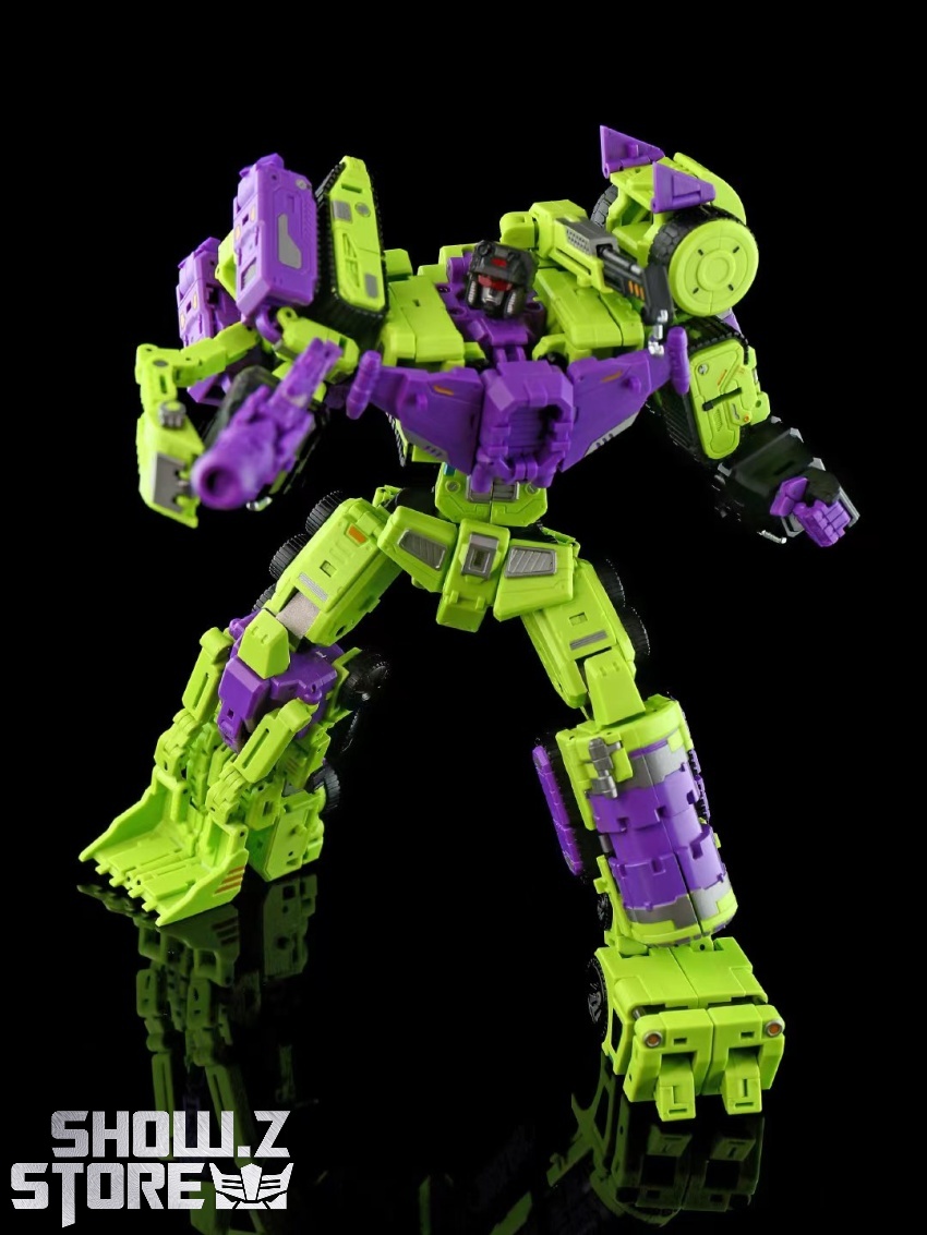 Lime green purple Riki-Oh Devastator Micro Cosmos robot with detailed construction Lime green purple Riki-Oh Devastator Micro Cosmos robot with detailed construction