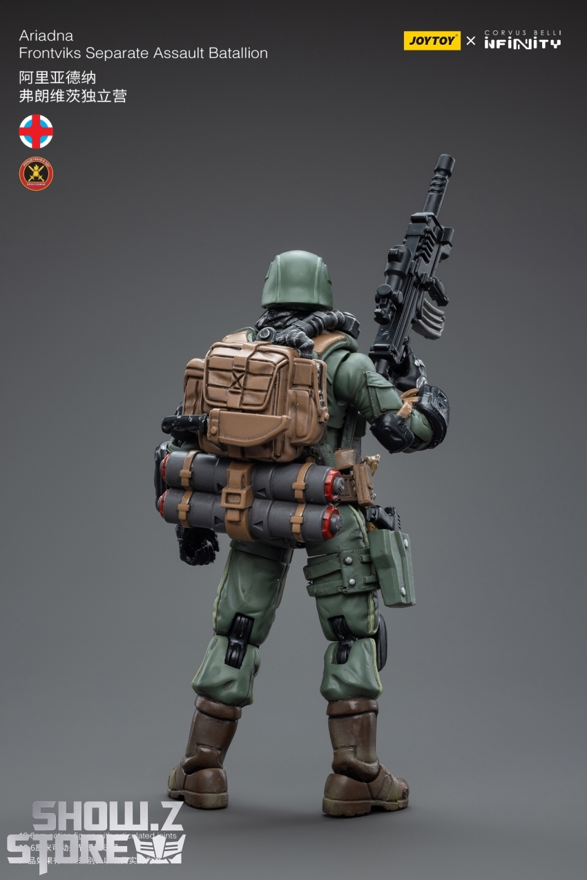 Back view showing heavy backpack equipment and weapon configuration Back view showing heavy backpack equipment and weapon configuration
