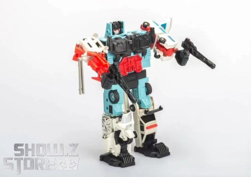 4th Party G1 Defensor robot mode with weapons, vehicle components and accessory pieces shown 4th Party G1 Defensor robot mode with weapons, vehicle components and accessory pieces shown