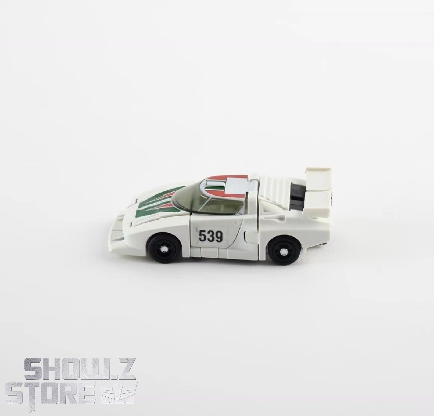 4th Party Transformers G1 Wheeljack white sports car vehicle mode with racing number 4th Party Transformers G1 Wheeljack white sports car vehicle mode with racing number