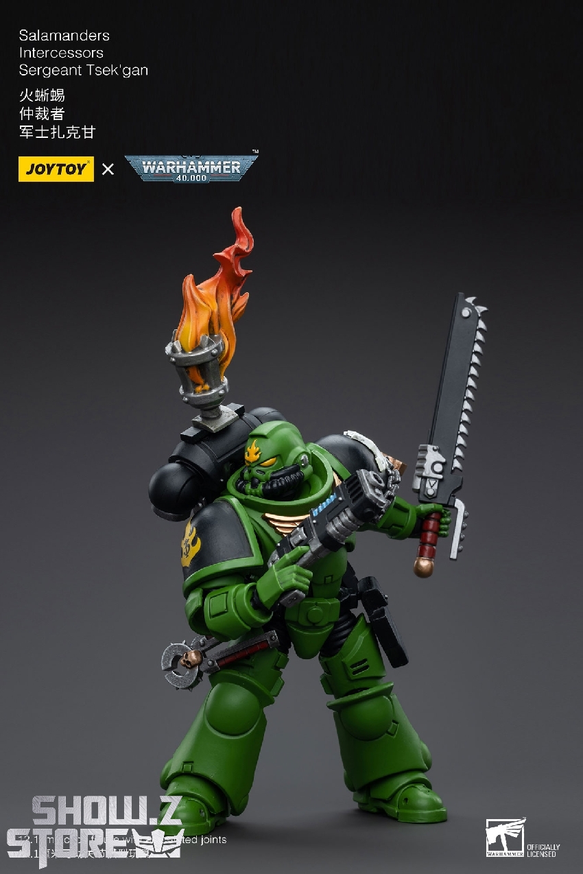 JoyToy 1/18 Salamanders Intercessors Sergeant Tsek'gan with flaming torch weapon JoyToy 1/18 Salamanders Intercessors Sergeant Tsek'gan with flaming torch weapon
