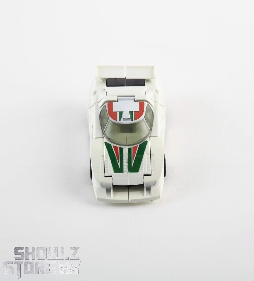 Transformers robot car form showing articulated wheels and spoiler component Transformers robot car form showing articulated wheels and spoiler component