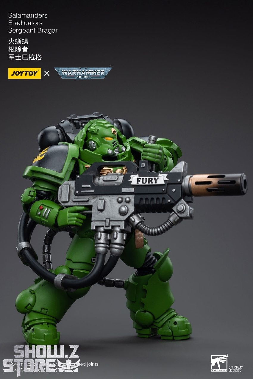 JoyToy 1/18 Salamanders Eradicators Sergeant Brogar action figure ready pose JoyToy 1/18 Salamanders Eradicators Sergeant Brogar action figure ready pose