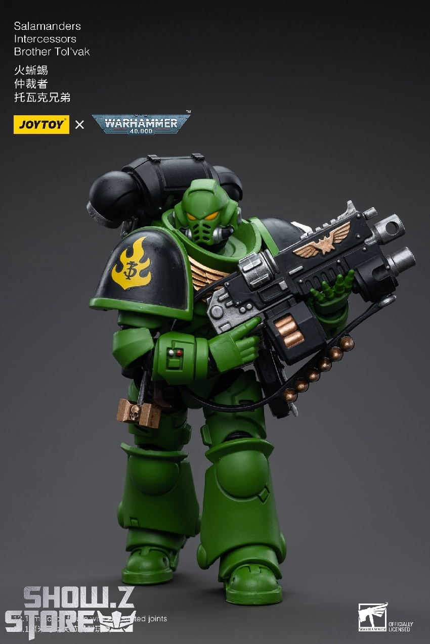 JoyToy 1/18 Salamanders Intercessors Brother Tolvak full figure ready combat pose JoyToy 1/18 Salamanders Intercessors Brother Tolvak full figure ready combat pose