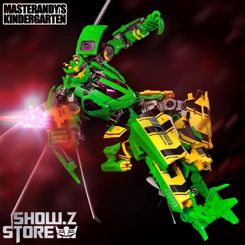Waspinator green yellow robot dynamic action pose with extended limbs Waspinator green yellow robot dynamic action pose with extended limbs