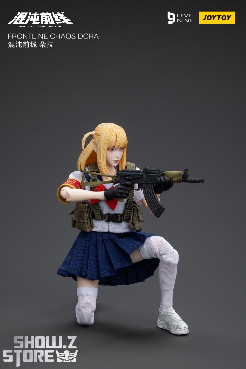 Dora from Frontline Chaos holding tactical rifle in action shooting pose displayed Dora from Frontline Chaos holding tactical rifle in action shooting pose displayed
