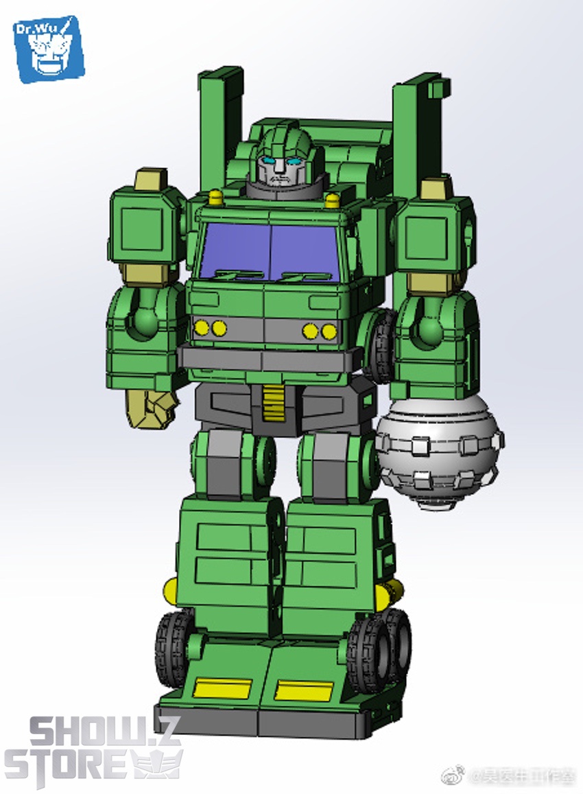 Green truck robot showing transformation to bot form from vehicle mode Green truck robot showing transformation to bot form from vehicle mode