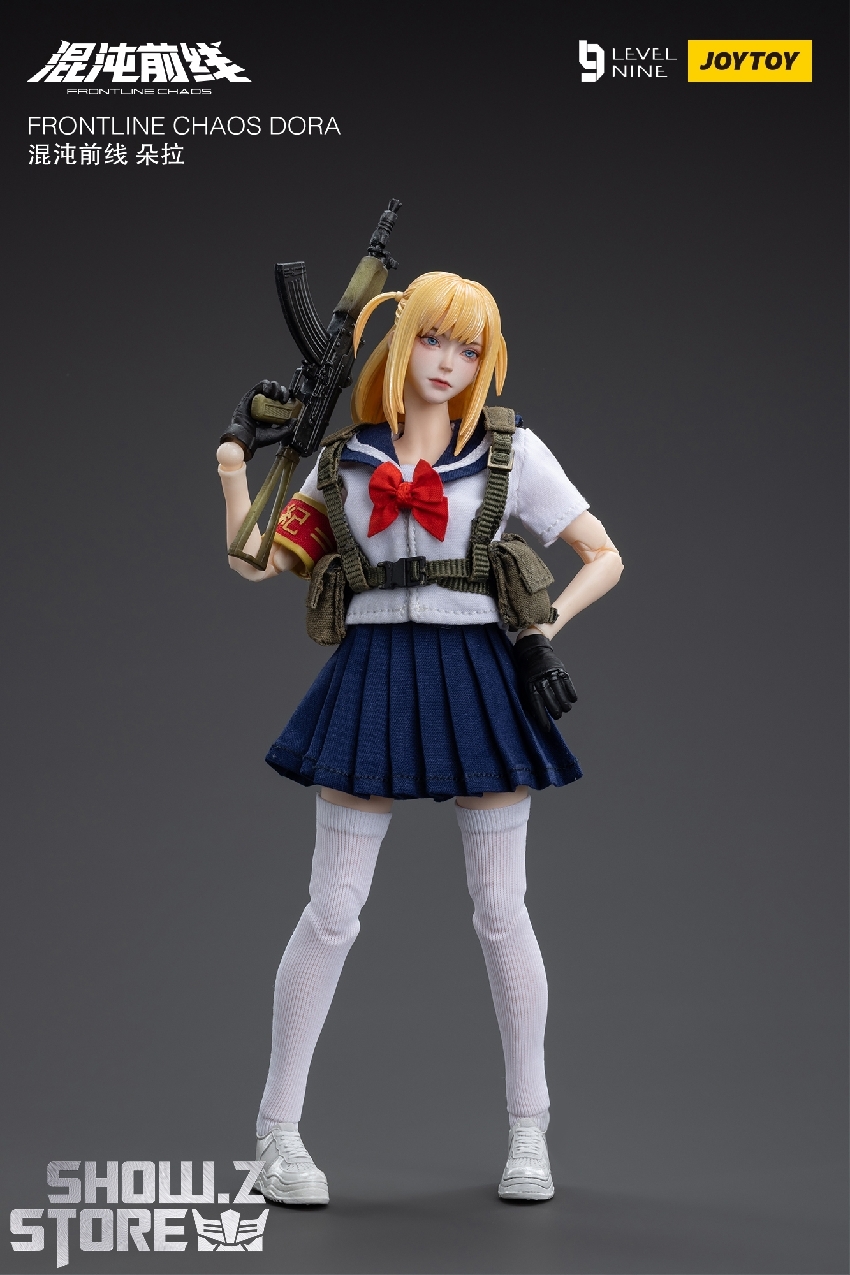 Dora without weapons showing peace gesture in school uniform casual pose view Dora without weapons showing peace gesture in school uniform casual pose view