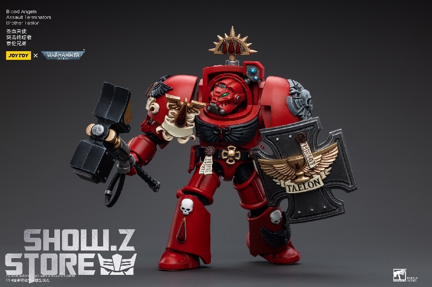 Red power armor with large weapon gauntlets and black details Red power armor with large weapon gauntlets and black details