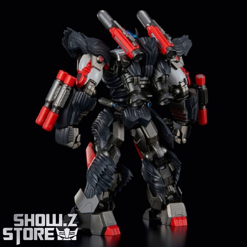 Flame Toys Furai Beast Wars robot in combat stance with dual shoulder cannons Flame Toys Furai Beast Wars robot in combat stance with dual shoulder cannons