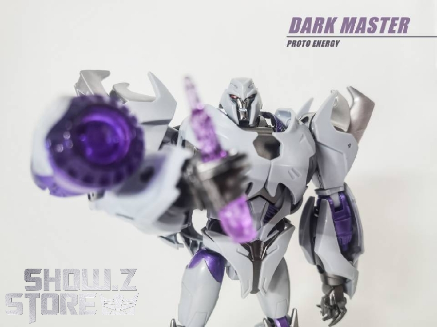 Dark Master Megatron articulated figure firing purple energy blast attack Dark Master Megatron articulated figure firing purple energy blast attack