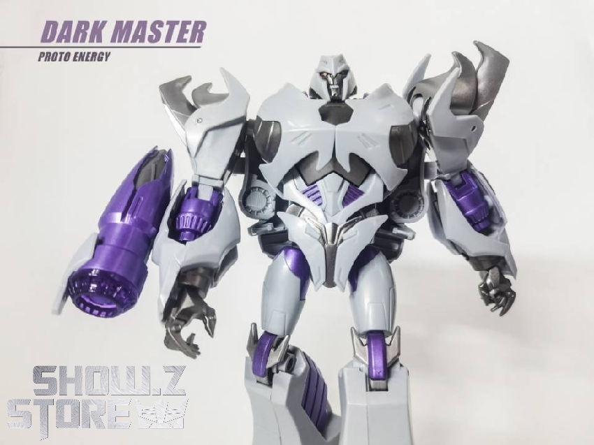 APC Megatron Dark Master white purple robot with energy attack pose APC Megatron Dark Master white purple robot with energy attack pose