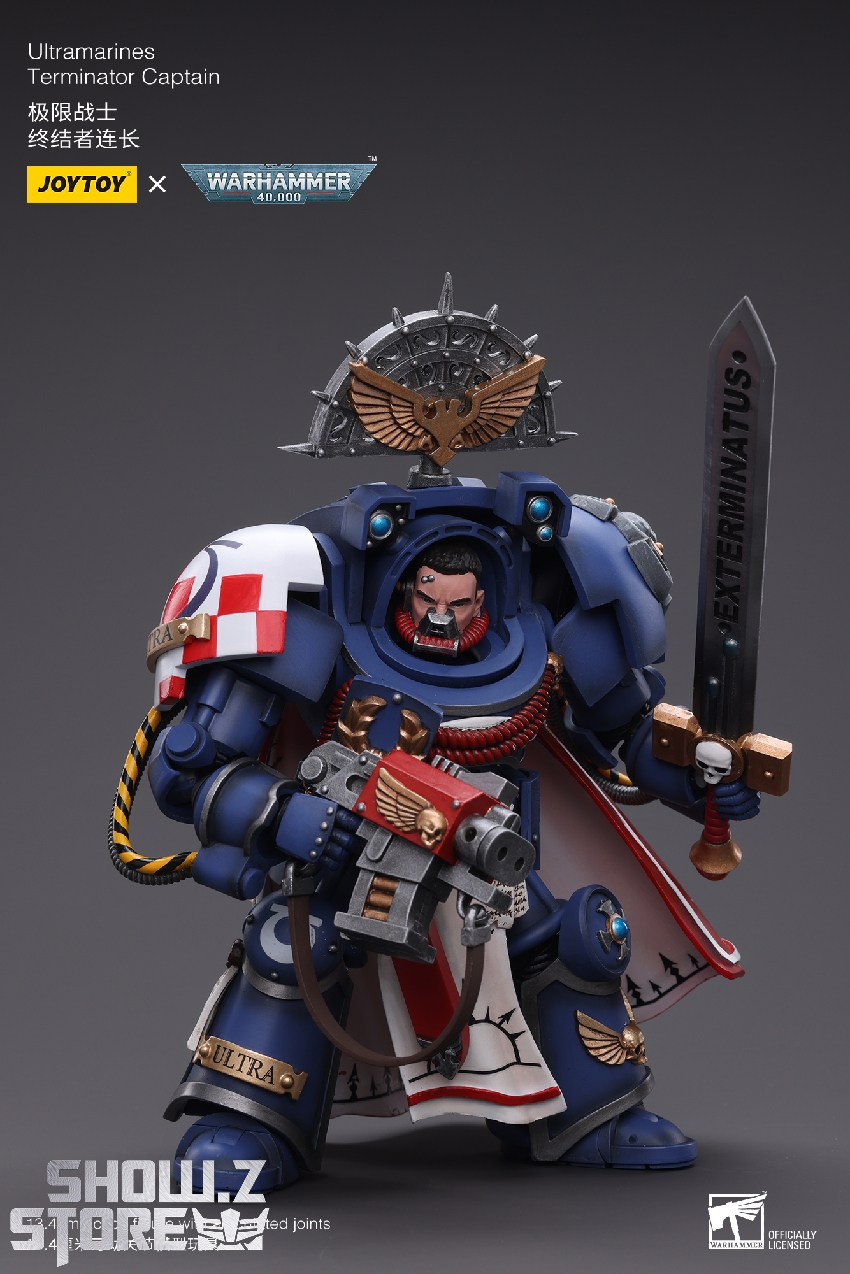 Terminator armor with spiky shoulder pieces and intricate weaponry Terminator armor with spiky shoulder pieces and intricate weaponry