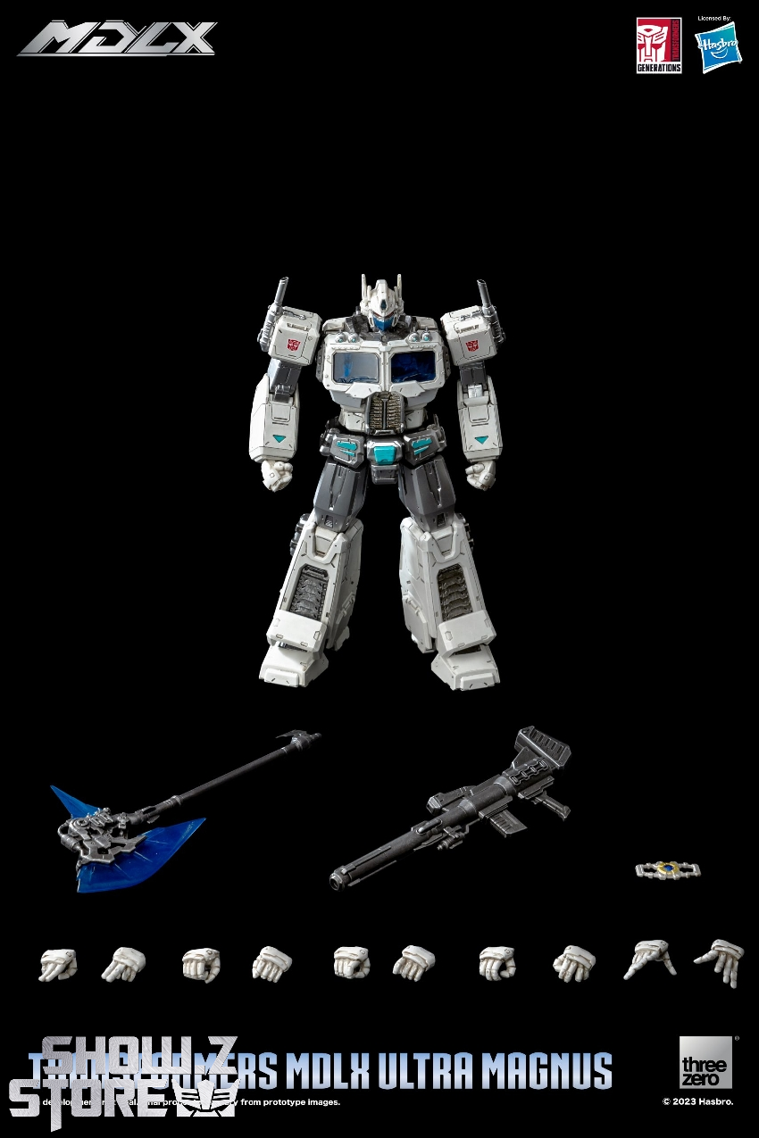 White blue and grey Ultra Magnus figure with removable parts and interchangeable weapon systems White blue and grey Ultra Magnus figure with removable parts and interchangeable weapon systems