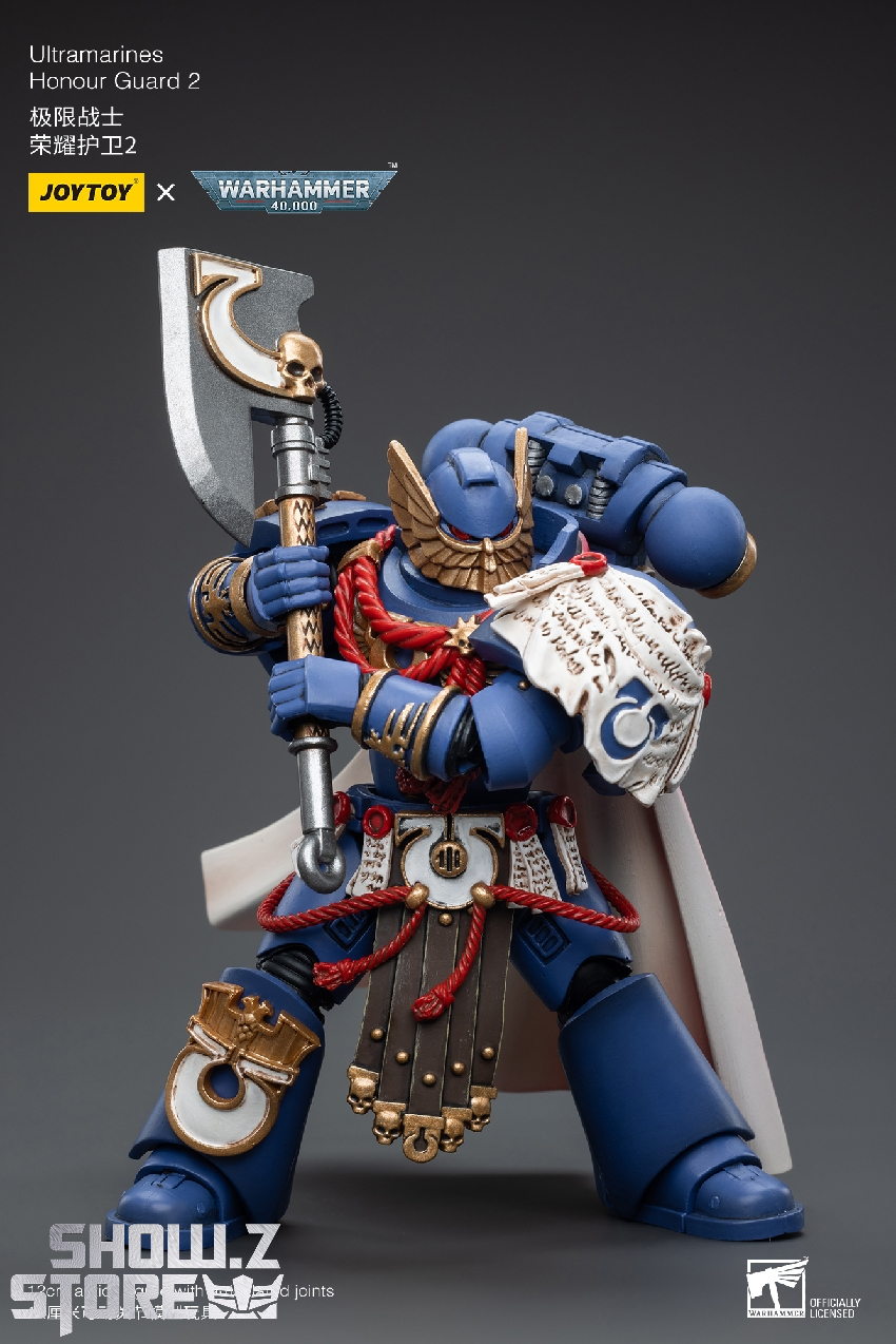 Ultramarines Space Marine warrior in full battle regalia with ornate armor and weapons Ultramarines Space Marine warrior in full battle regalia with ornate armor and weapons