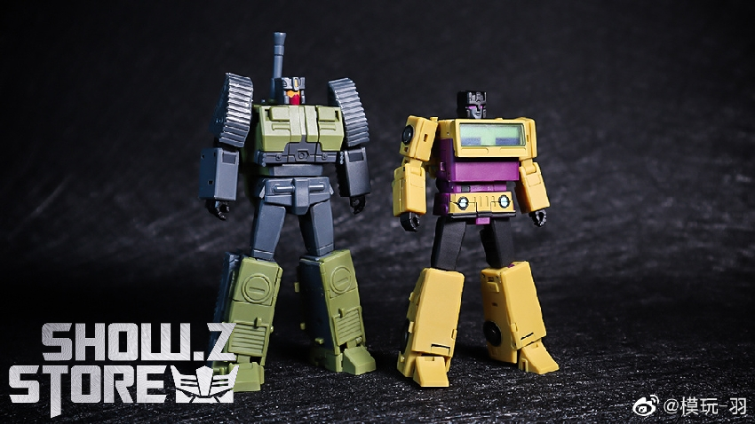 Two robot figures showing different transformation states of the Bruticus combiner Two robot figures showing different transformation states of the Bruticus combiner