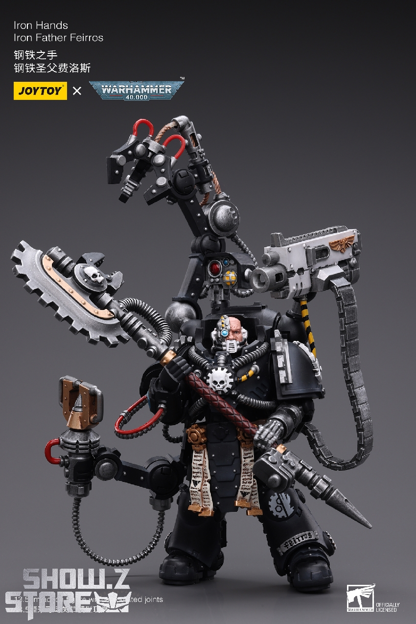 JoyToy Warhammer 40K Iron Hands Iron Father Feirros warrior with heavy armor and weapons JoyToy Warhammer 40K Iron Hands Iron Father Feirros warrior with heavy armor and weapons
