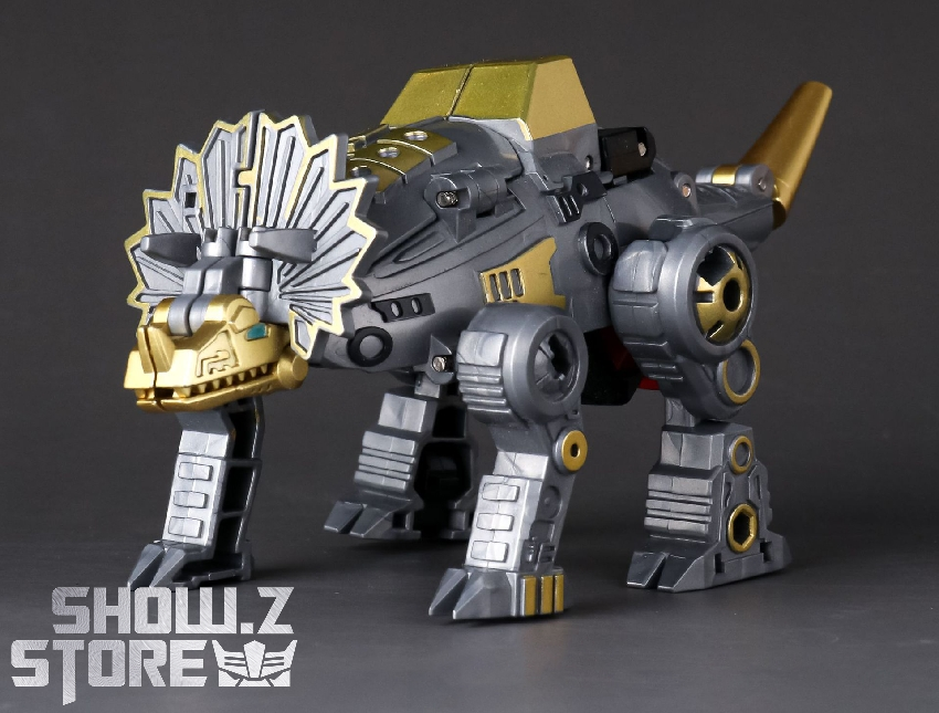 Black and yellow mechanical beast combiner robot with extended cannon weapon and detailed armor Black and yellow mechanical beast combiner robot with extended cannon weapon and detailed armor
