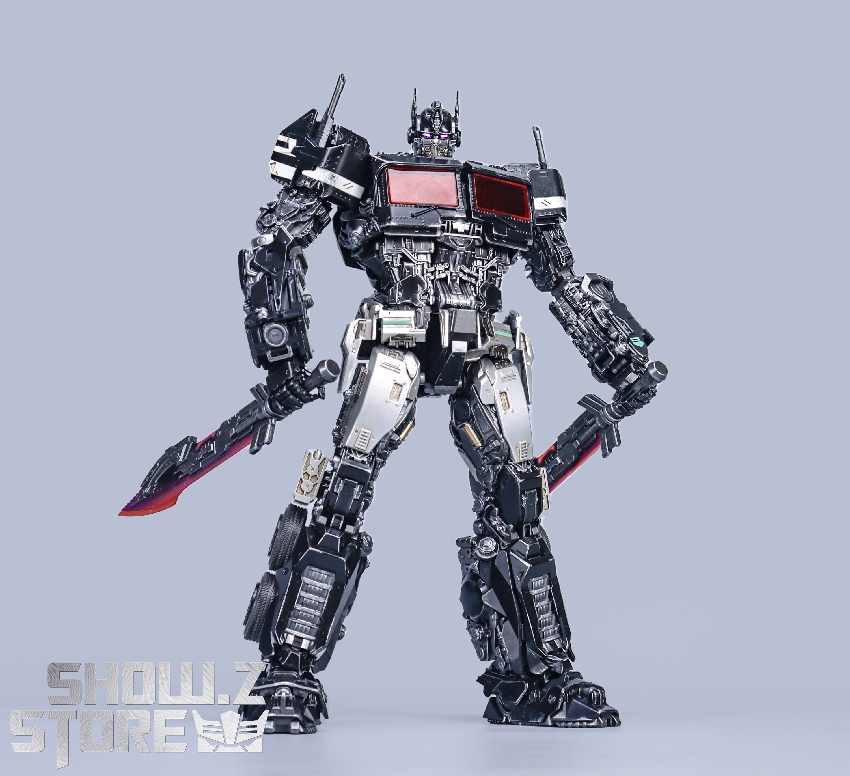 Fully equipped mecha displaying all upgrade components in dynamic stance Fully equipped mecha displaying all upgrade components in dynamic stance