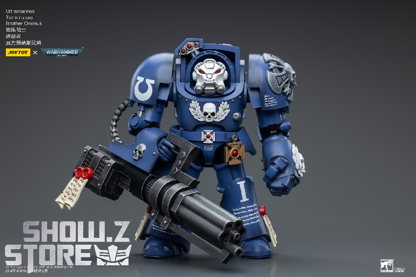 Warhammer 40K terminator marine in blue armor with assault weapons Warhammer 40K terminator marine in blue armor with assault weapons