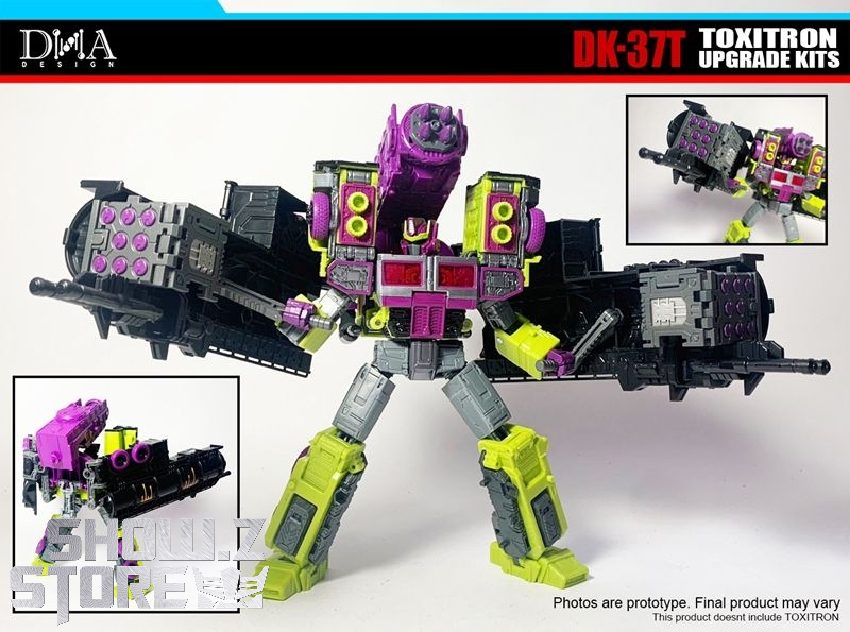 Purple and yellow beast mode warrior robot displayed with upgraded weapon systems Purple and yellow beast mode warrior robot displayed with upgraded weapon systems