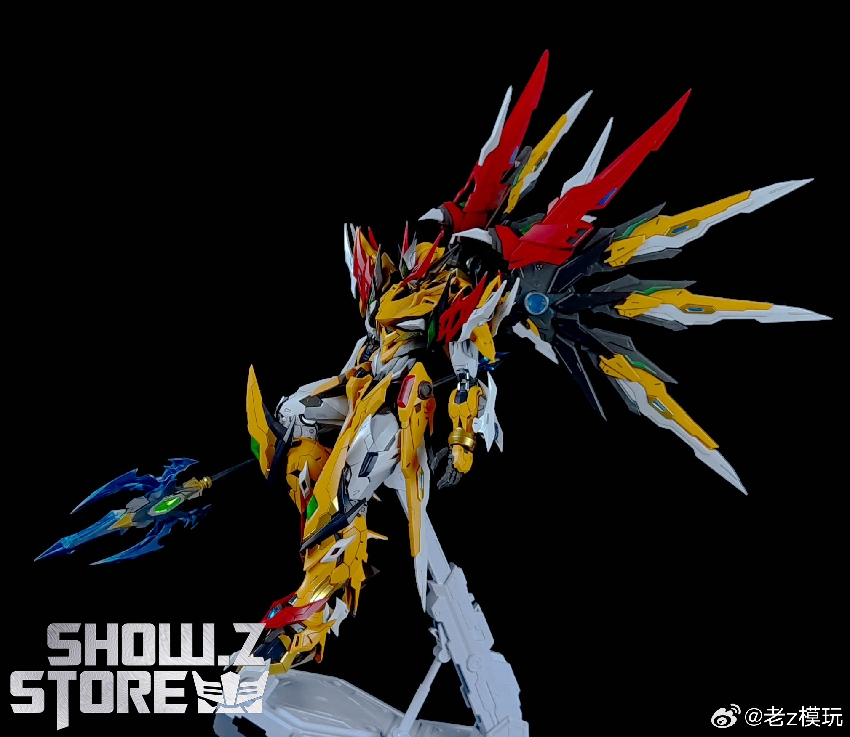 Armored warrior figure with golden armor panels and details Armored warrior figure with golden armor panels and details