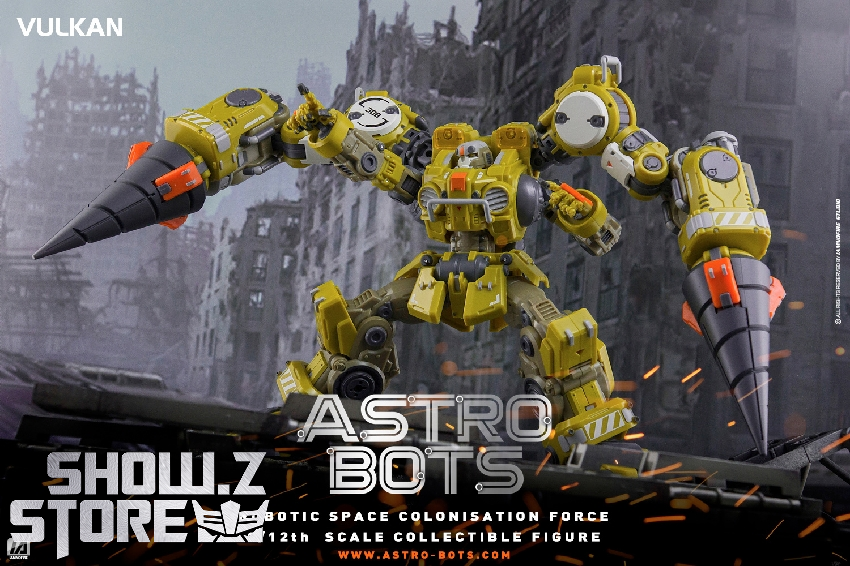 Astrobots Vulkan side profile extended weapon accessories display Astrobots Vulkan side profile extended weapon accessories display