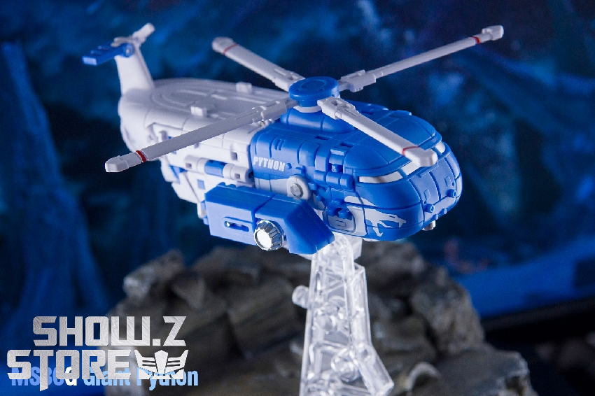Blue robot figure with helicopter alternate mode and weapon accessories Blue robot figure with helicopter alternate mode and weapon accessories