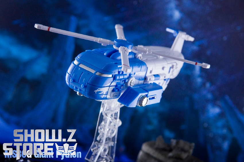 Blue and white Python Sandstorm figure in helicopter and robot transformation Blue and white Python Sandstorm figure in helicopter and robot transformation