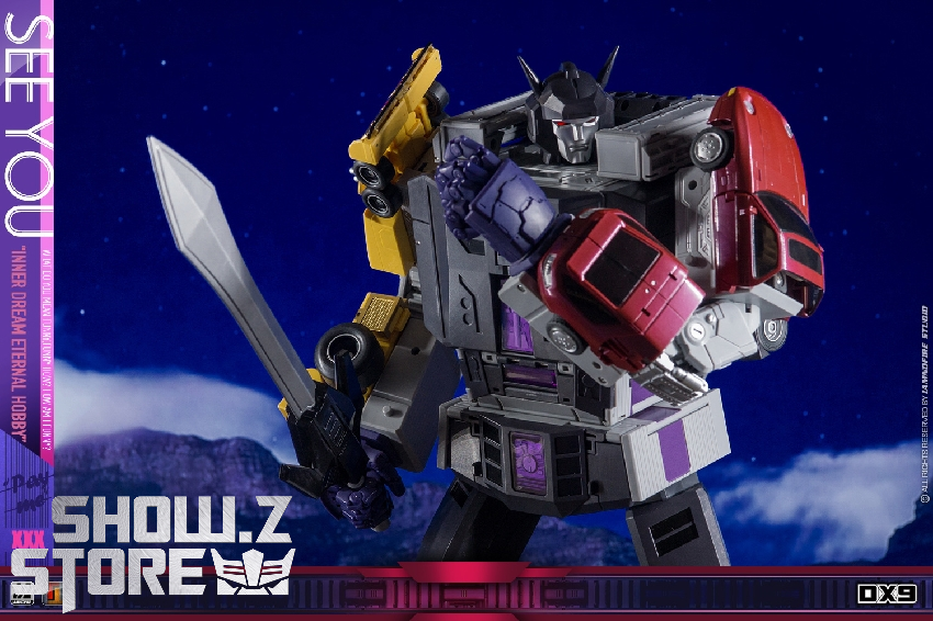 Multiple DX9 Stunticons robots in transformation blue background Multiple DX9 Stunticons robots in transformation blue background